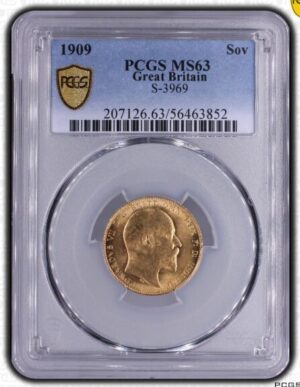 1909年 イギリス エドワード7世 ソブリン金貨 PCGS MS63