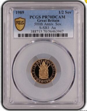 1989年 イギリス エリザベス2世 ハーフソブリン金貨 PCGS PR70DC