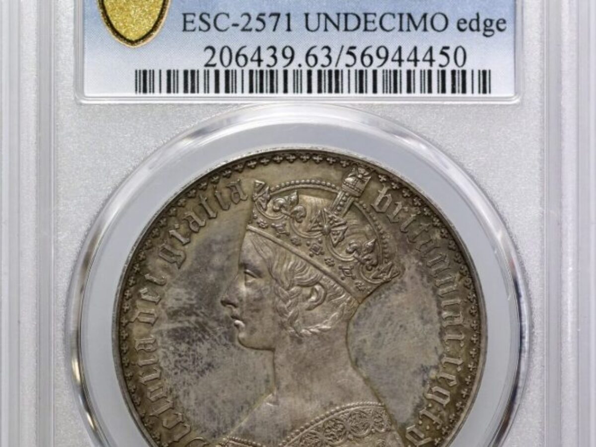 1847年 イギリス ヴィクトリア ゴシッククラウン銀貨 PCGS PR63