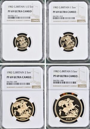 1982年 イギリス エリザベス2世 プルーフ ソブリン金貨 4枚セット NGC PF69UC