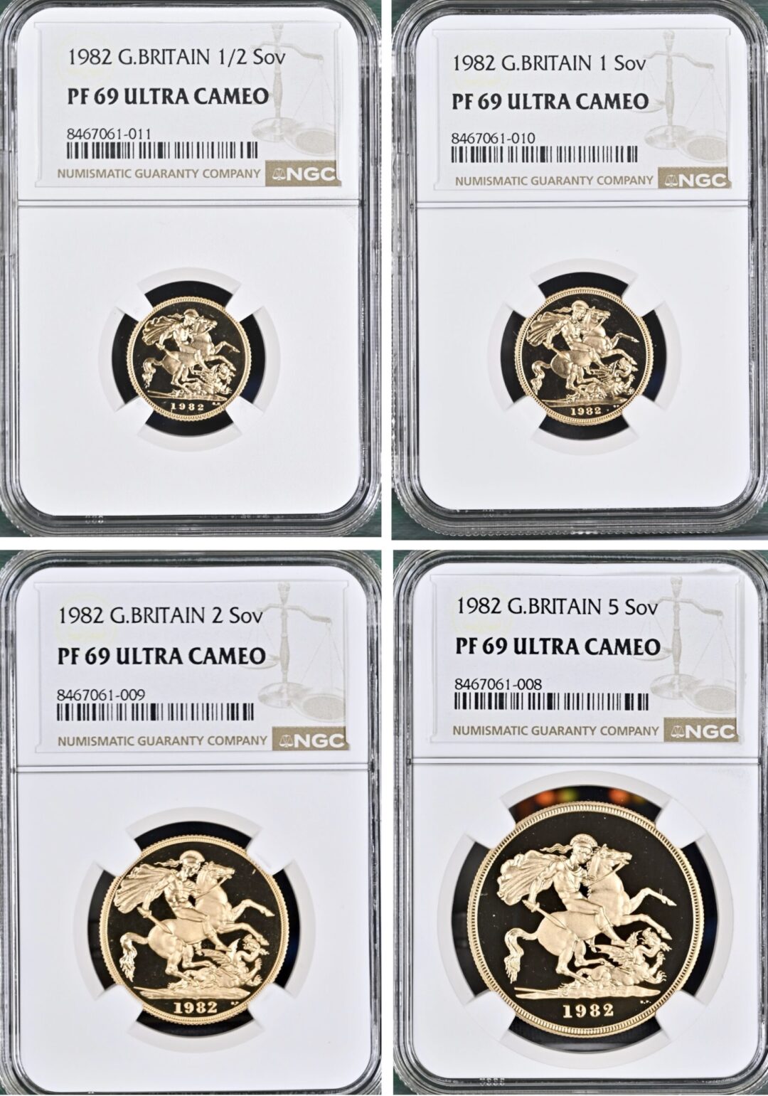 1982年 イギリス エリザベス2世 プルーフ ソブリン金貨 4枚セット NGC PF69UC
