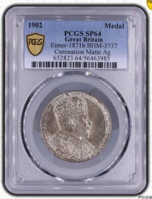 1902年 イギリス エドワード7世 戴冠記念銀メダル PCGS SP64