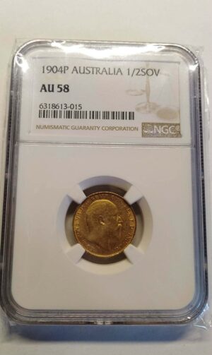 1904年パースミント ハーフソブリン金貨 NGC AU58