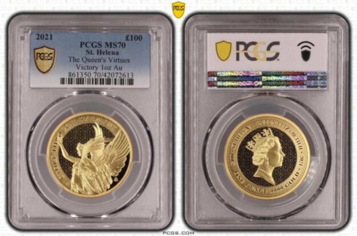 セントヘレナ2021年 The Queen's Virtues Victory 1オンス金貨 PCGS