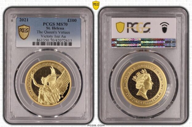 セントヘレナ2021年 The Queen’s Virtues Victory 1オンス金貨 PCGS MS70
