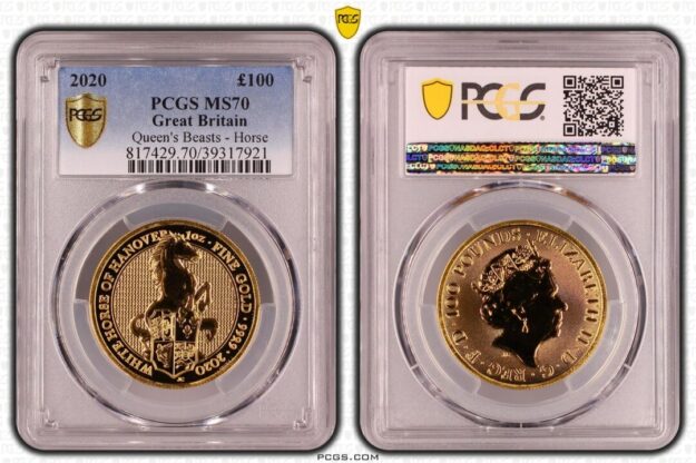2020年クイーンズビースト ハノーヴァーのホワイトホース 1オンス金貨 PCGS MS70