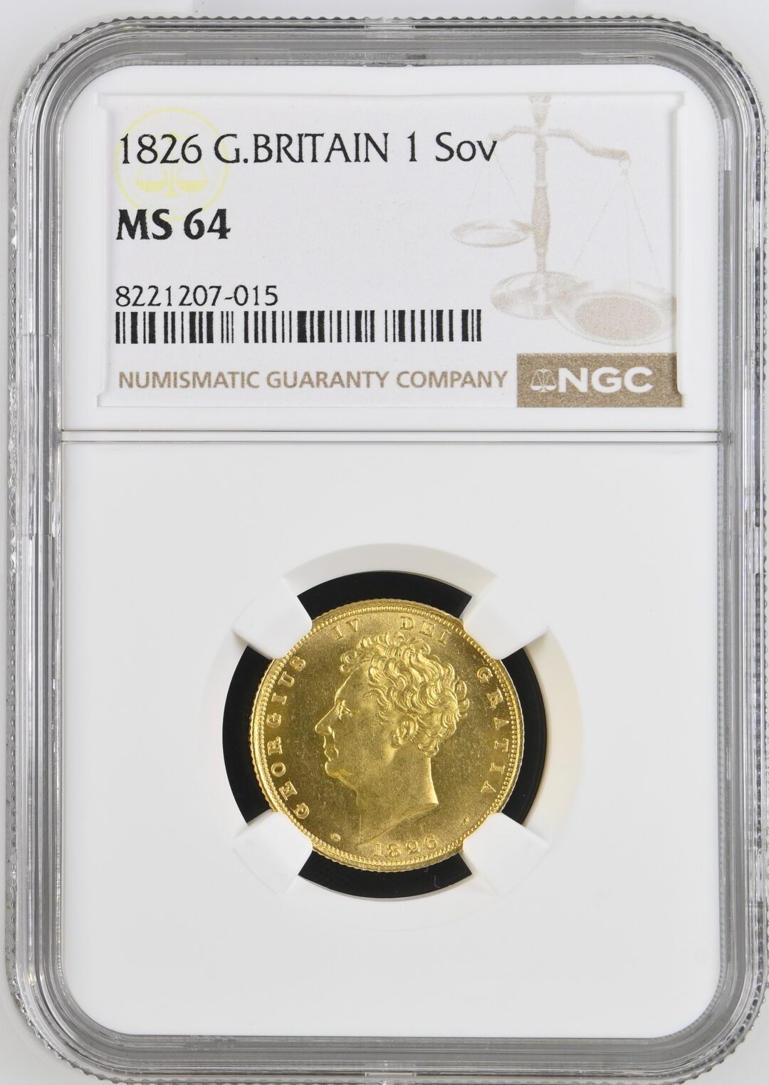 1826 George IV Sovereign Gold Coin NGC MS64