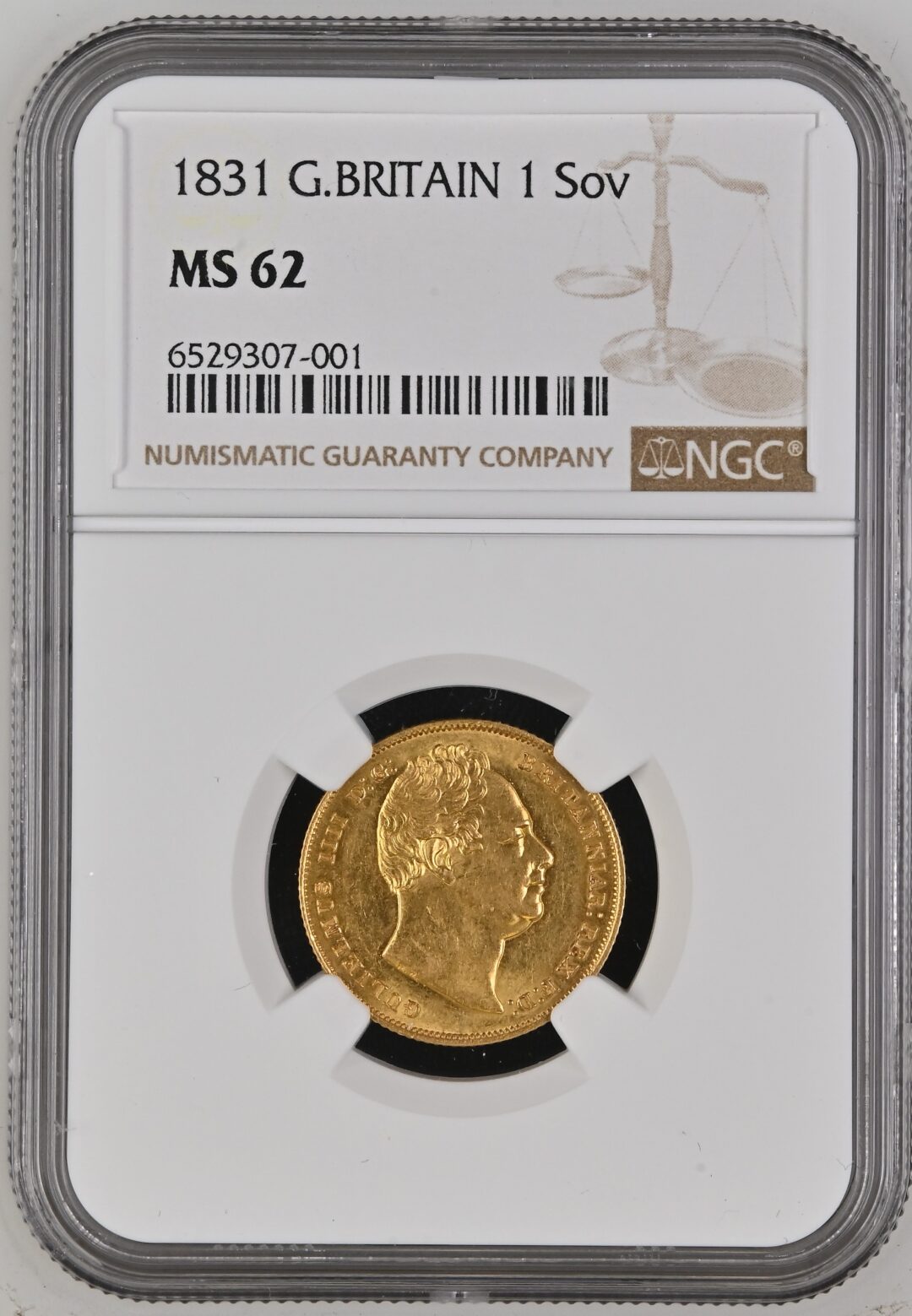 1831 William IV Sovereign Gold Coin NGC MS62