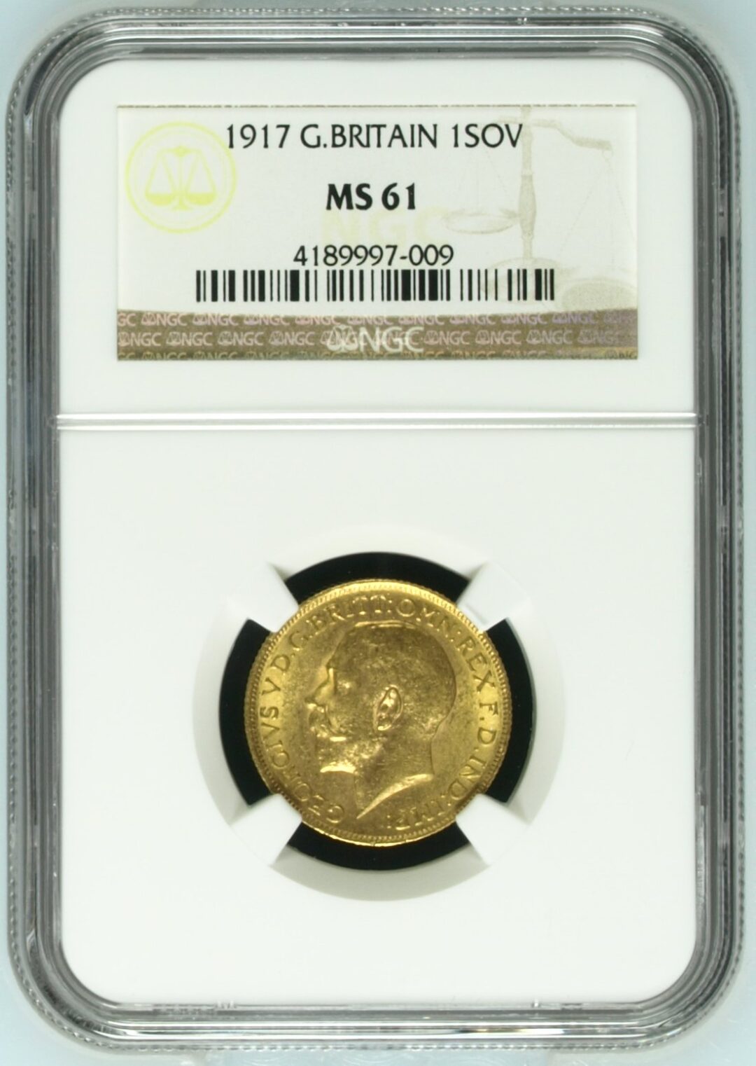 1917 George V Sovereign Gold Coin NGC MS61