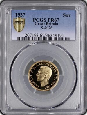 1937年 イギリス ジョージ6世 ソブリン金貨 PCGS PR67