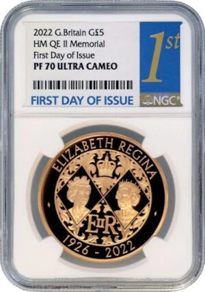 2022年 イギリス チャールズ3世 5ポンド金貨 エリザベス2世追悼記念 NGC PF70 UC FDI