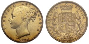 1874 Victoria Shield Sovereign Gold Coin PCGS XF45