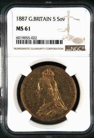 1887年 ヴィクトリア女王 イギリス 5ポンド金貨 ジュビリー・ヘッド NGC MS61
