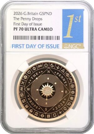 2026年 チャールズ3世 イギリス 5ポンド金貨 プルーフ 「ザ・ペニー・ドロップス」 NGC PF70 UC FDI